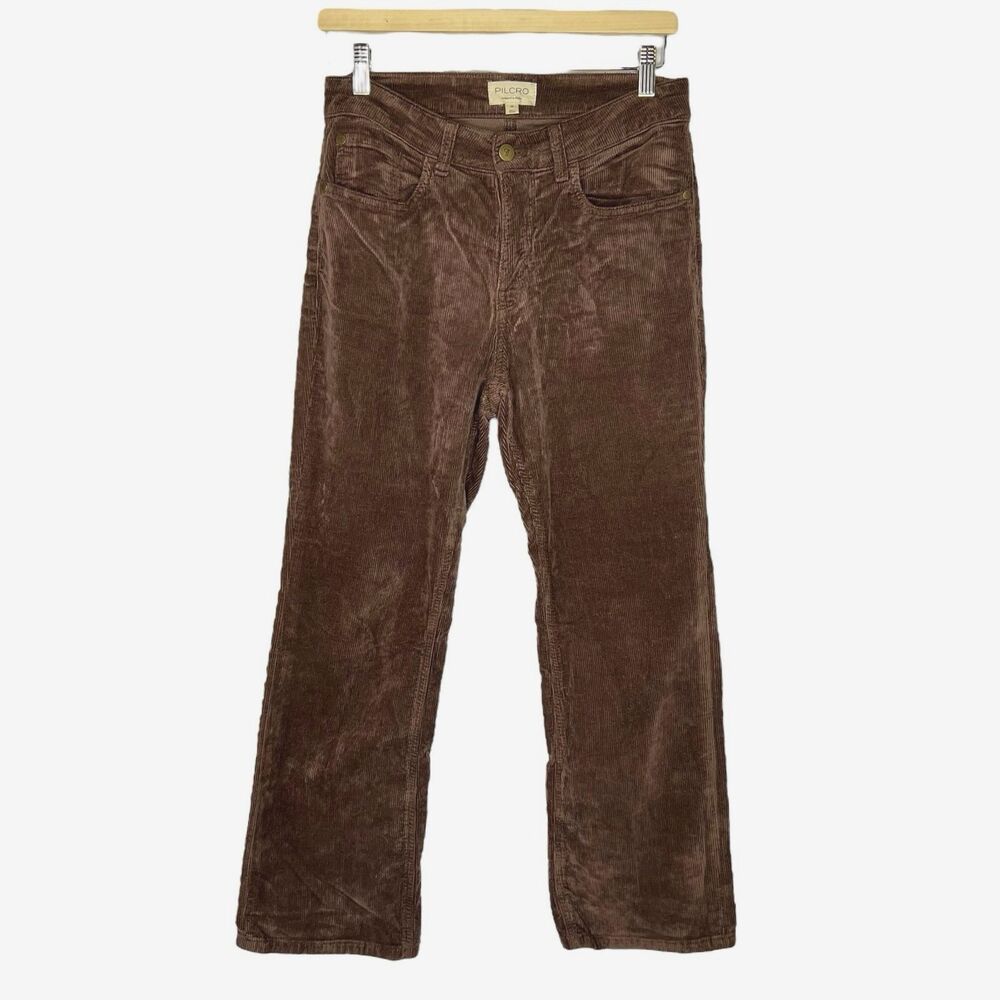 Pilcro Anthropologie The Yaya Mid-Rise Corduroy Crop Flare Pants Size 29 Brown